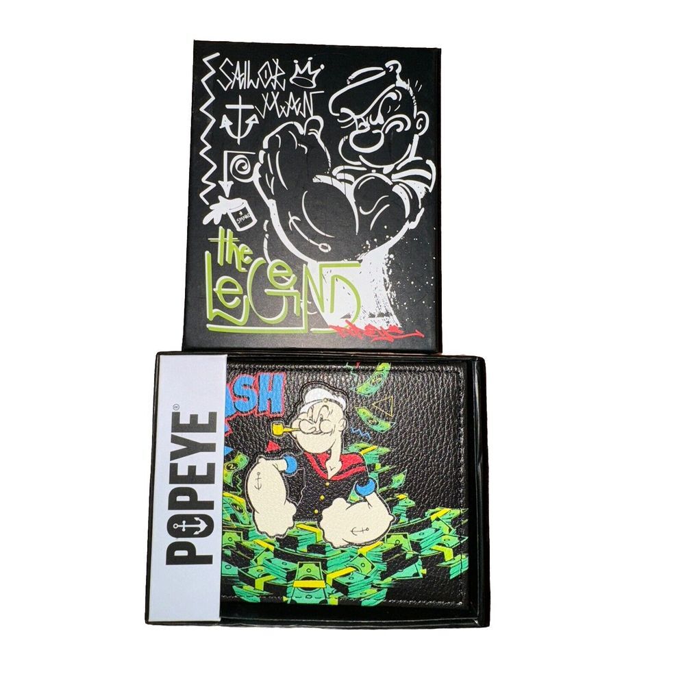 Popeye the Sailor Man Black Bifold Wallet Money Graphic Box MW26432POPMXX00